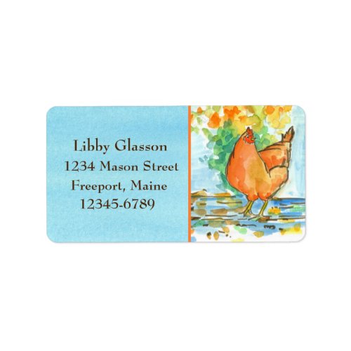 Chicken Hens Fall Leaves Blue Watercolor Label