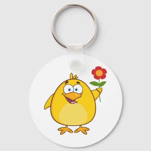 Chicken Holding A Flower Keychain