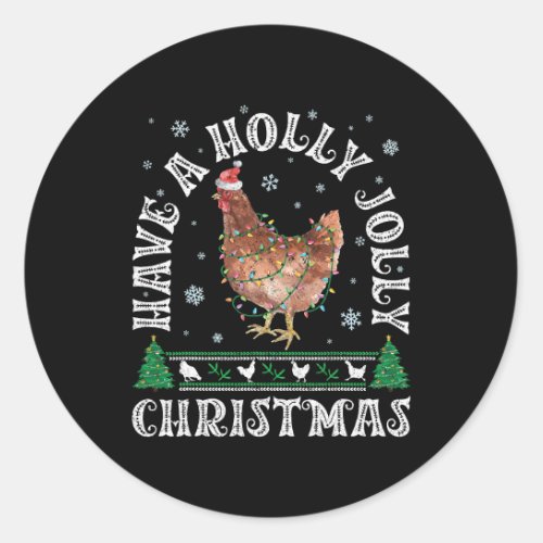 Chicken Holly Xmas Jolly Christmas Lights Santa Ha Classic Round Sticker