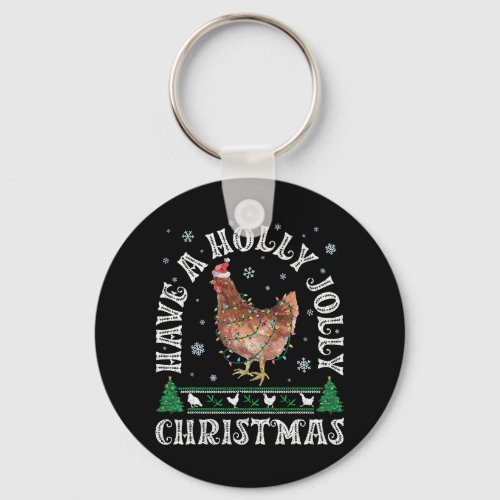 Chicken Holly Xmas Jolly Christmas Lights Santa Ha Keychain