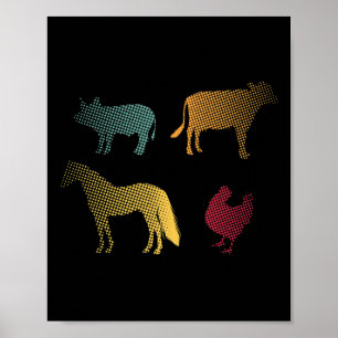 Chicken Horse Pig Cow Farm Farmer Retro 70s 80s An Poster