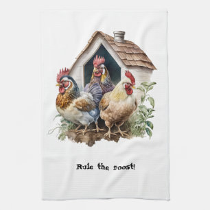 Chicken House  Rooster and Hens Kitchen Towel