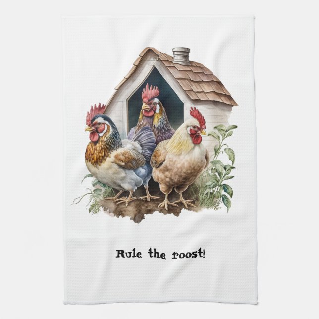 Chicken House  Rooster and Hens Kitchen Towel (Vertical)