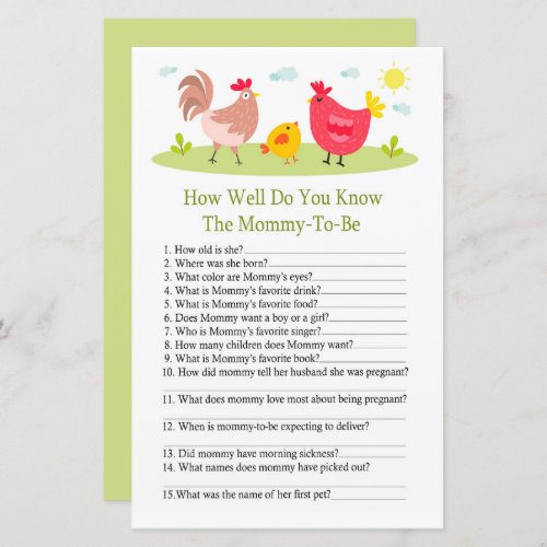 Chicken How well do you know baby shower game