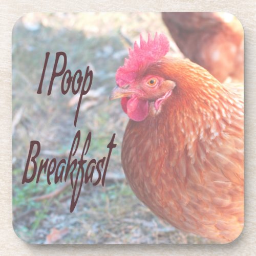 Chicken I poop Breakfast Funny Humor Beverage Coaster