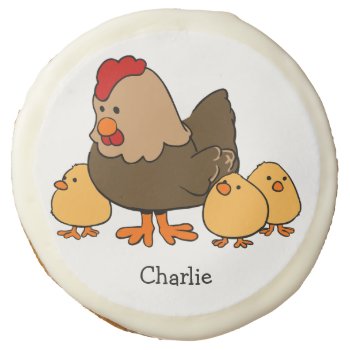 Chicken Illustration Custom Name Cookies by PizzaRiia at Zazzle