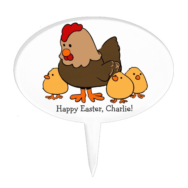 Chicken illustration custom text cake topper (Front)