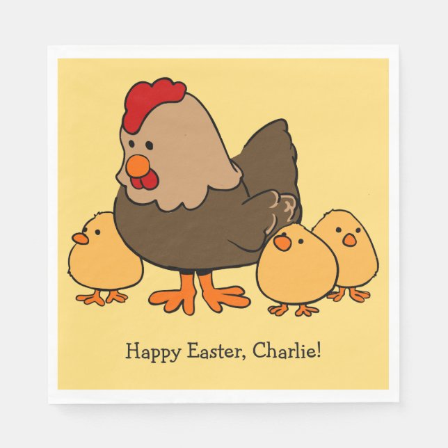 Chicken illustration custom text paper napkins (Front)