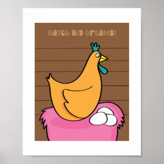 Chicken Illustration Kids Farm Animal Art Poster