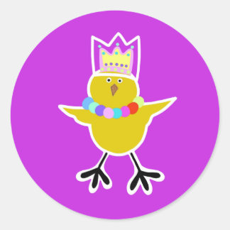 Chicken in a crown with beads classic round sticker