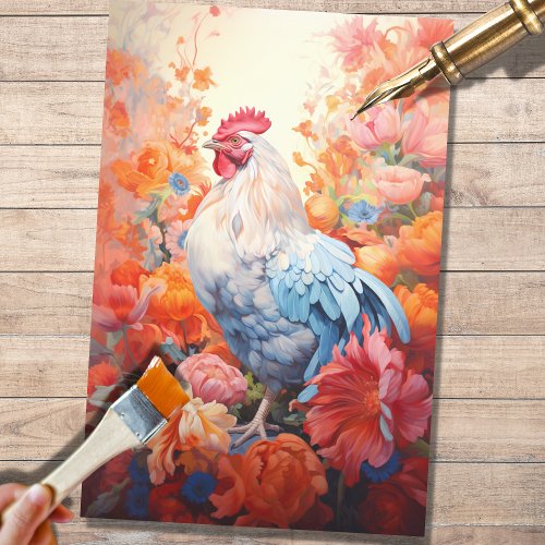 Chicken in Flowers 1 Decoupage Paper