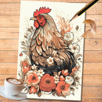 Chicken in Flowers 3 Decoupage Paper
