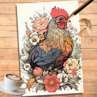 Chicken in Flowers 5 Decoupage Paper