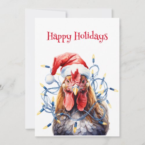 Chicken in Lights Watercolor Christmas Holiday