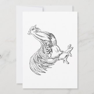 Invitation printed with a pen and ink drawing of a chicken