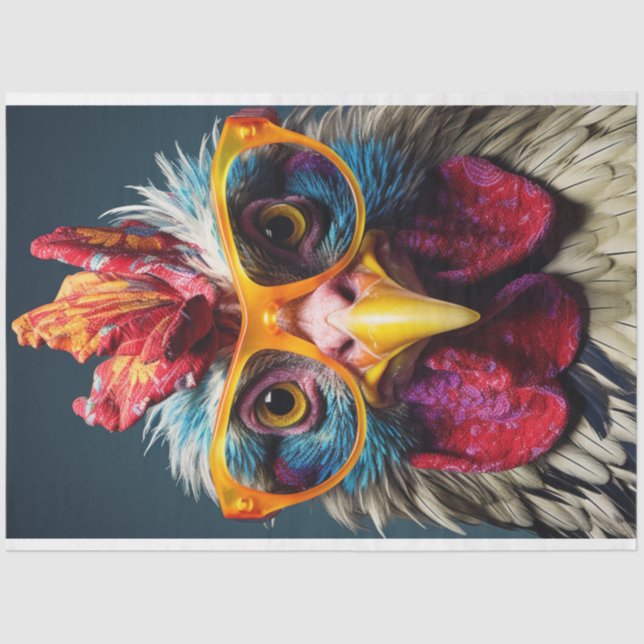 Chicken in Red Glasses Wackadoodle Decoupage Tissue Paper (Front)