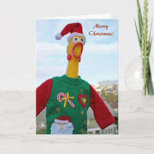 Chicken In Ugly Christmas Sweater Greeting Card! Holiday Card