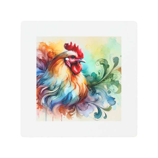 Chicken in Watercolor 130724AREF120 - Watercolor Metal Print (Front)