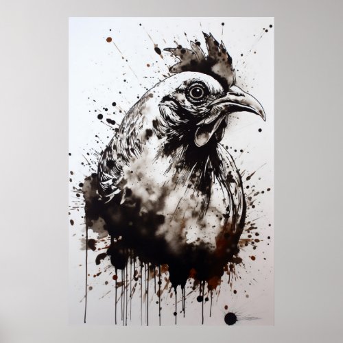 Chicken Ink Painting Poster