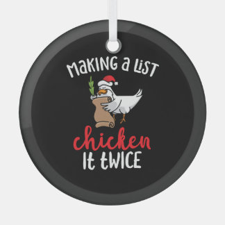 Chicken It Twice Funny Chicken Christmas Design Glass Ornament