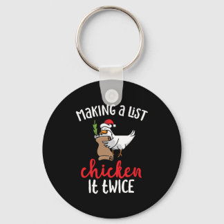 Chicken It Twice Funny Chicken Christmas Design Keychain