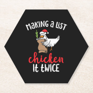 Chicken It Twice Funny Chicken Christmas Design Paper Coaster