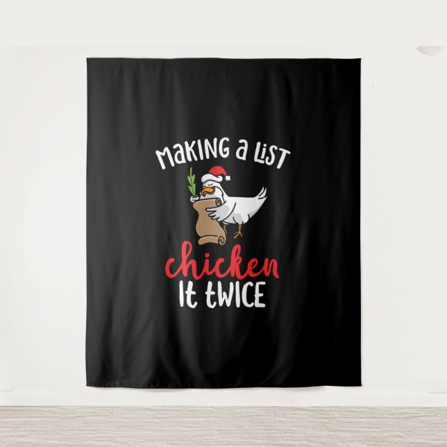 Chicken It Twice Funny Chicken Christmas Design Tapestry (Front)