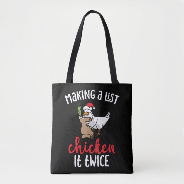 Chicken It Twice Funny Chicken Christmas Design Tote Bag (Front)