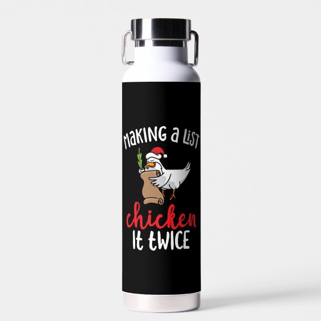 Chicken It Twice Funny Chicken Christmas Design Water Bottle (Front)