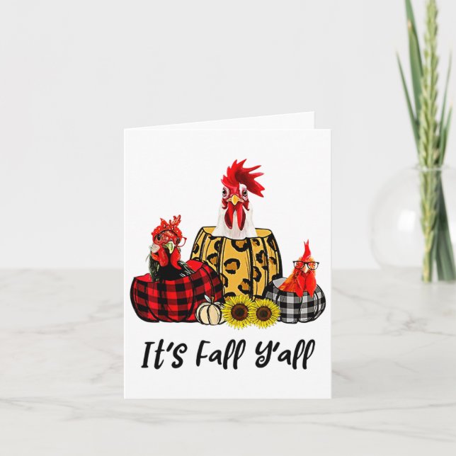 Chicken It's Fall Y'all Leopard Pumpkin Autumn Tha Card (Front)