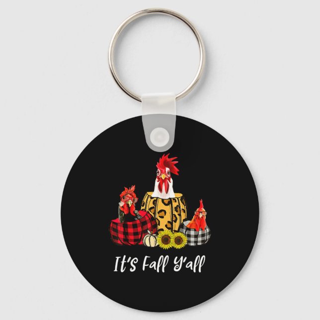 Chicken It's Fall Y'all Leopard Pumpkin Autumn Tha Keychain (Front)