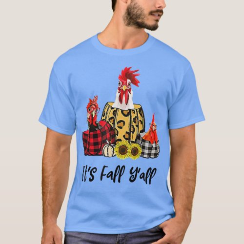 Chicken Its Fall Yall Leopard Pumpkin Autumn Tha T_Shirt