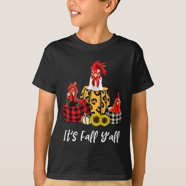 Chicken It's Fall Y'all Leopard Pumpkin Autumn Tha T-Shirt (Front)
