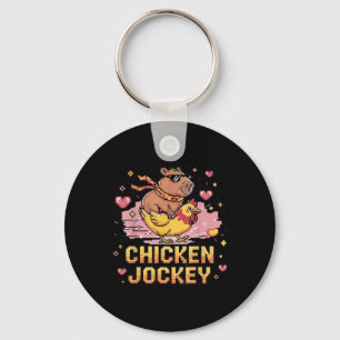 Chicken Jockey Capybara Riding Pixel Art Gamer Mem Keychain