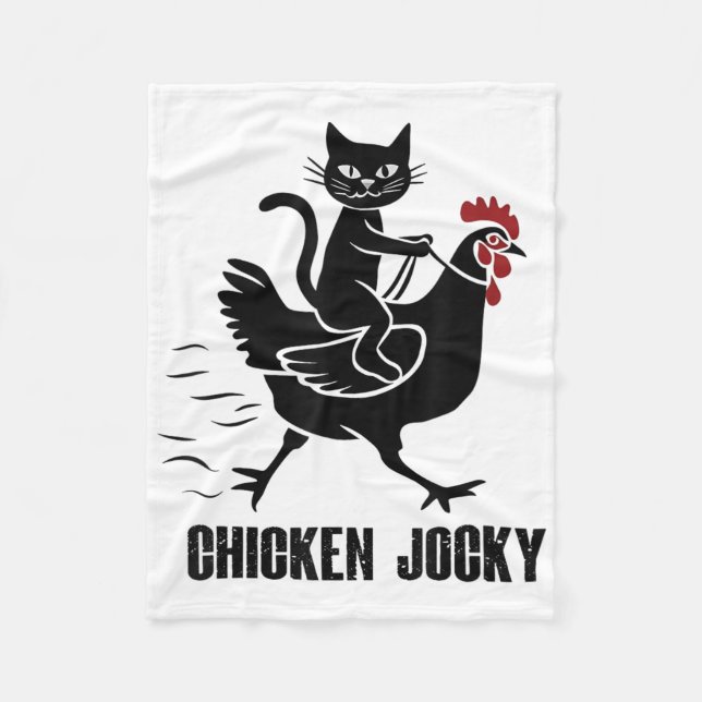 Chicken Jockey Funny Black Cat  Fleece Blanket (Front)