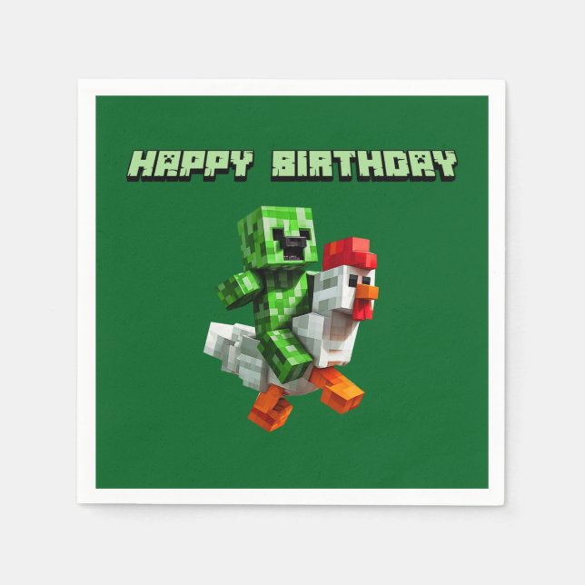 Chicken Jockey Funny Gaming Block Party Napkins (Front)