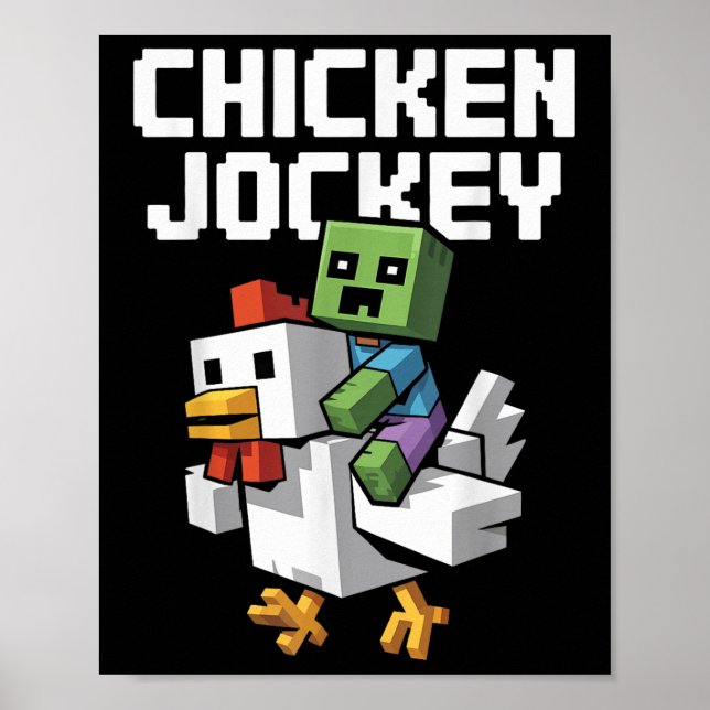Chicken Jockey Pixel Funny  Poster (Front)