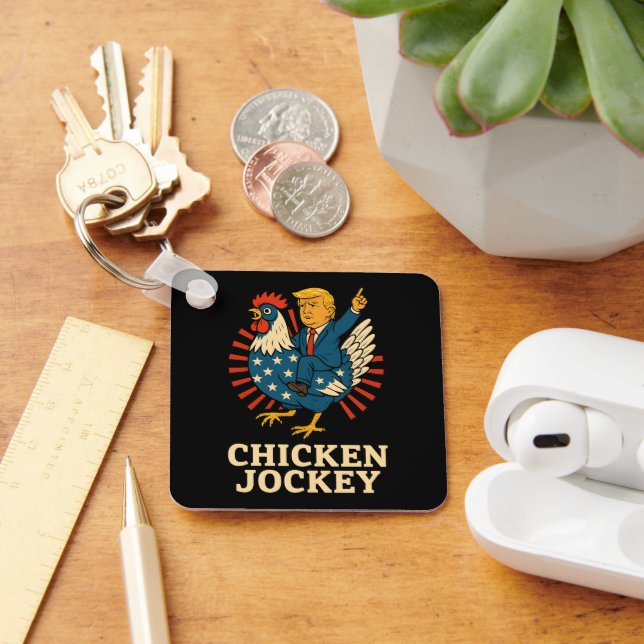 Chicken Jockey Trump Funny Meme Keychain (Desk)