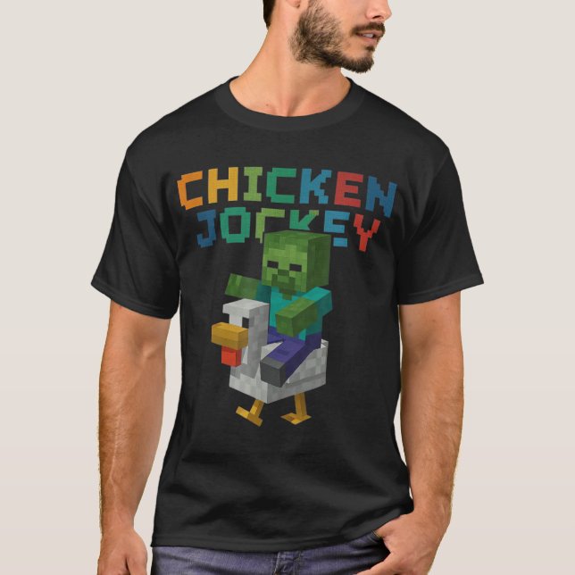 Chicken Jockey Zombie Pixel Funny T-Shirt (Front)