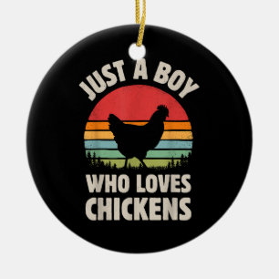 Chicken Just A Boy Who Loves Retro Farm Animal Far Ceramic Ornament