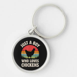Chicken Just A Boy Who Loves Retro Farm Animal Far Keychain