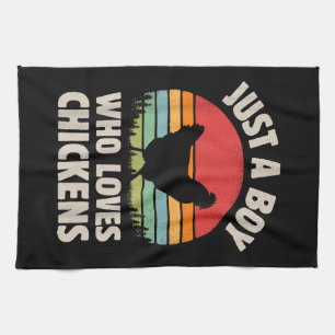 Chicken Just A Boy Who Loves Retro Farm Animal Far Kitchen Towel