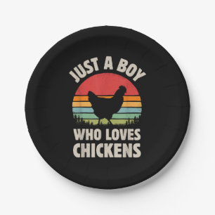 Chicken Just A Boy Who Loves Retro Farm Animal Far Paper Plates