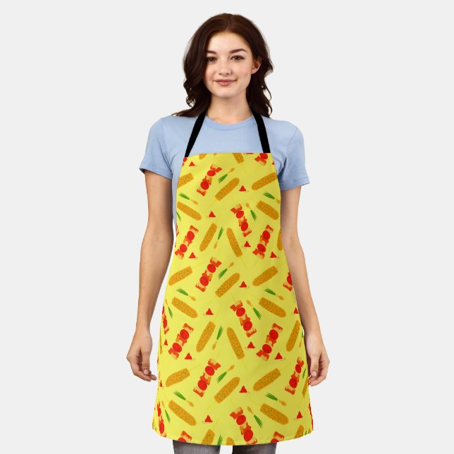 Chicken Kabobs Corn on the Cob Pattern Apron (Worn)