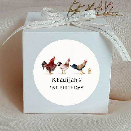 Chicken Kids Birthday Party Favor  Classic Round Sticker