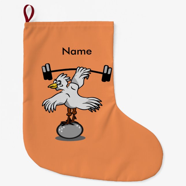 Chicken lifting weights large christmas stocking (Front)
