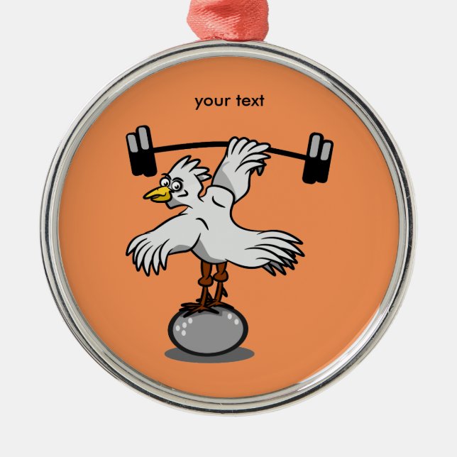 Chicken lifting weights metal ornament (Front)