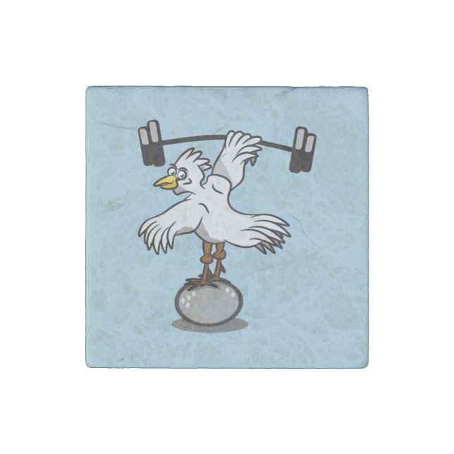 Chicken lifting weights stone magnet (Front)