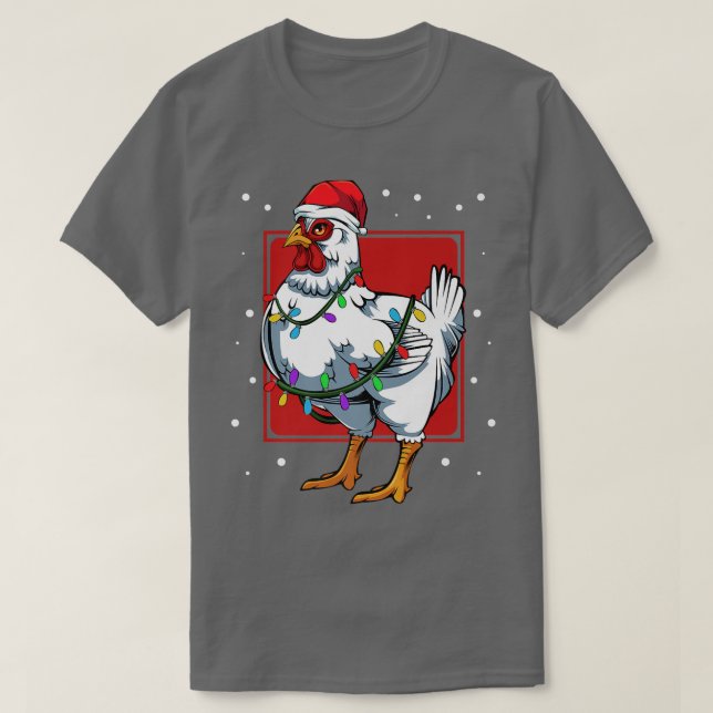 Chicken Lights Fun Santa Cute Celebrat Happy Chris T-Shirt (Design Front)