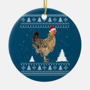 Chicken Lights with Santa Hat Christmas Pajamas Ceramic Ornament
